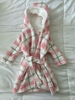 Cozy Hooded Kids Robe - Pink Plaid